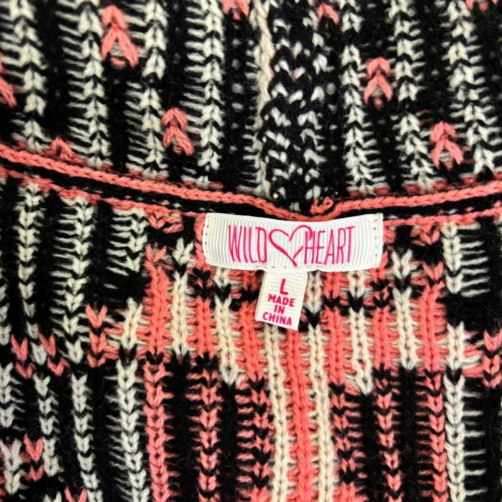 Wild Heart Womens Cardigan Sweater‎ Open Front Pink Black White Aztec Large